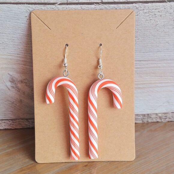 handmade Jewelry - 3D Christmas Earrings Peppermint Candy Cane Earrings